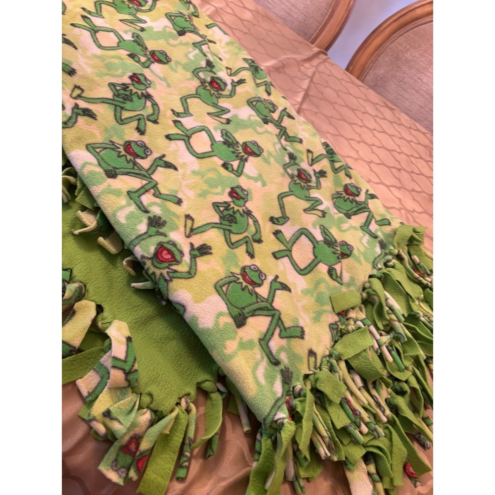 Vintage Sesame Street Kermit Frog Green Fleece Child's Blanket Rare Look @@ !!